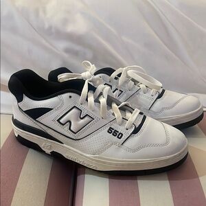 New Balance White and Black Athletic Sneakers with Suede